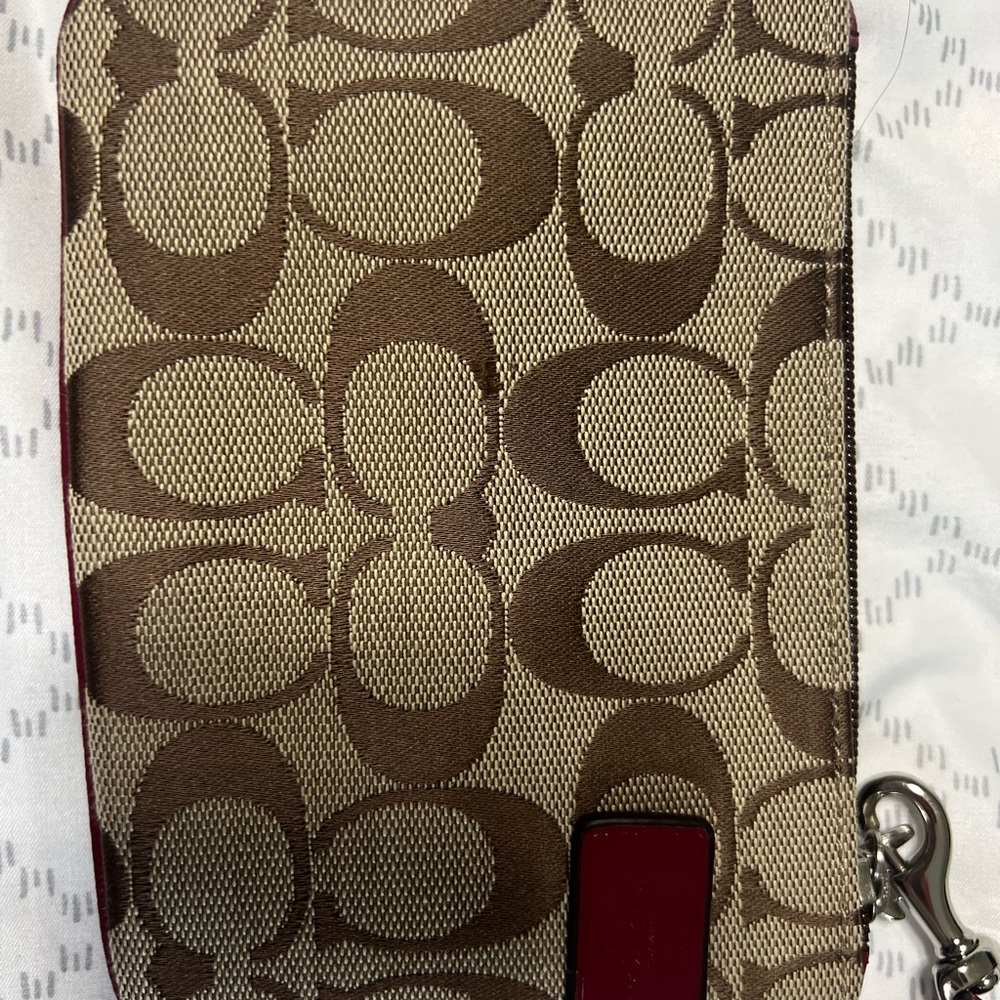 Coach Tan and Red Signature Wristlet - Picture 3 of 8